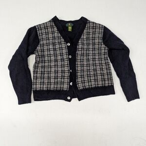 Vintage Club Room Men's Size Large Blue Argyle 100% Wool Cardigan Sweater